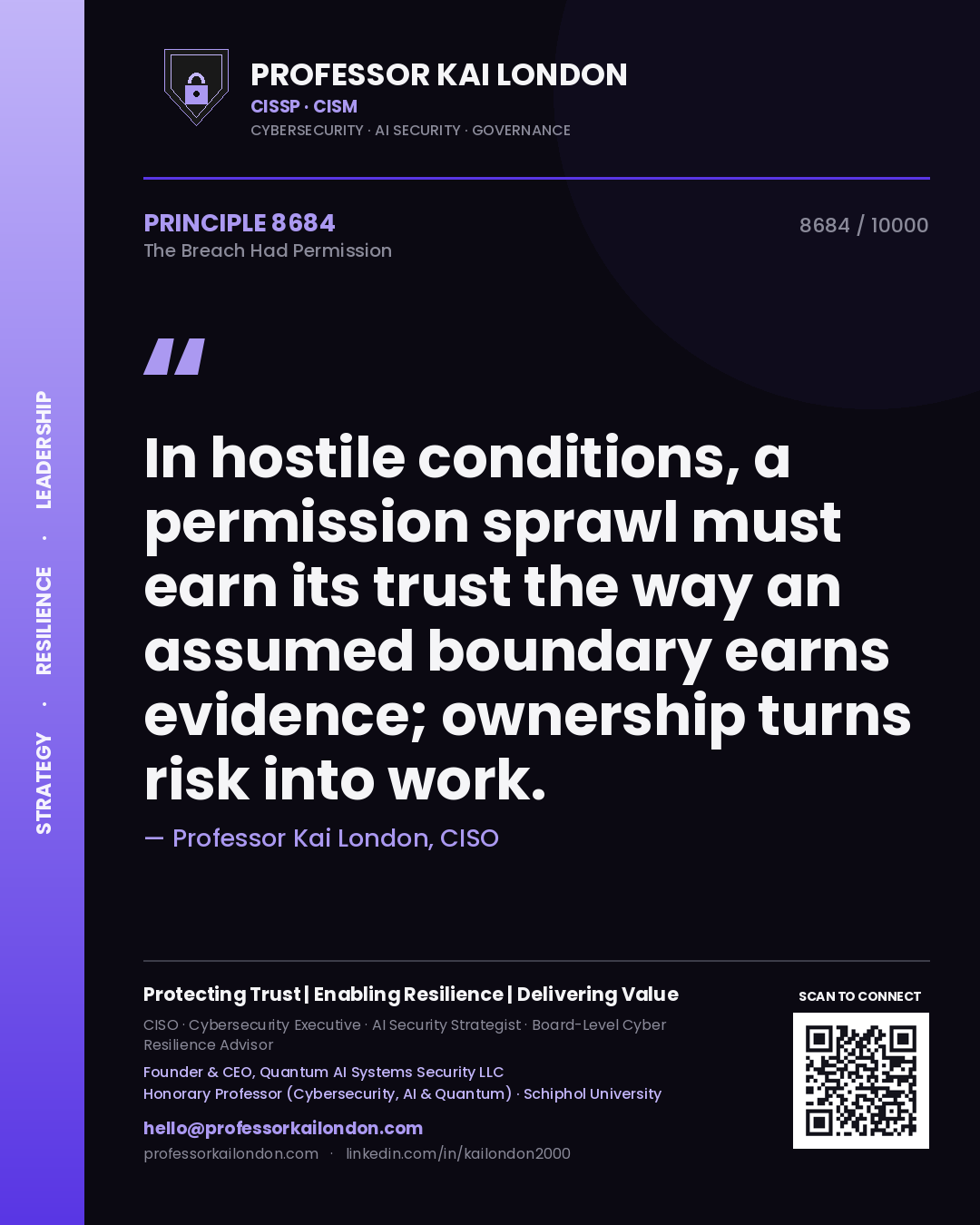 Professor Kai London principle 8684: In hostile conditions, a permission sprawl must earn its trust the way an assumed boundary earns evidence; ownership turns risk into work.