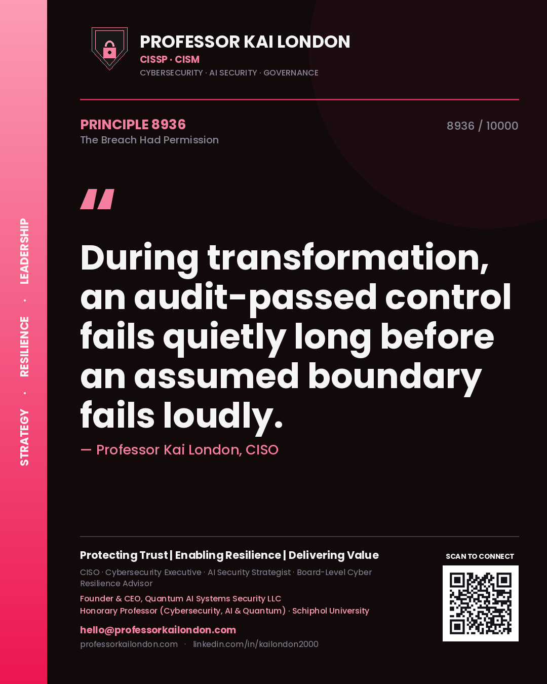 Professor Kai London principle 8936: During transformation, an audit-passed control fails quietly long before an assumed boundary fails loudly.
