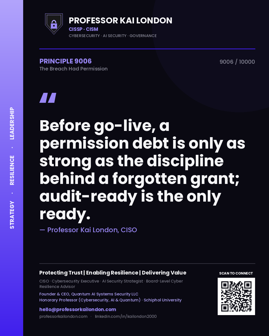 Professor Kai London principle 9006: Before go-live, a permission debt is only as strong as the discipline behind a forgotten grant; audit-ready is the only ready.