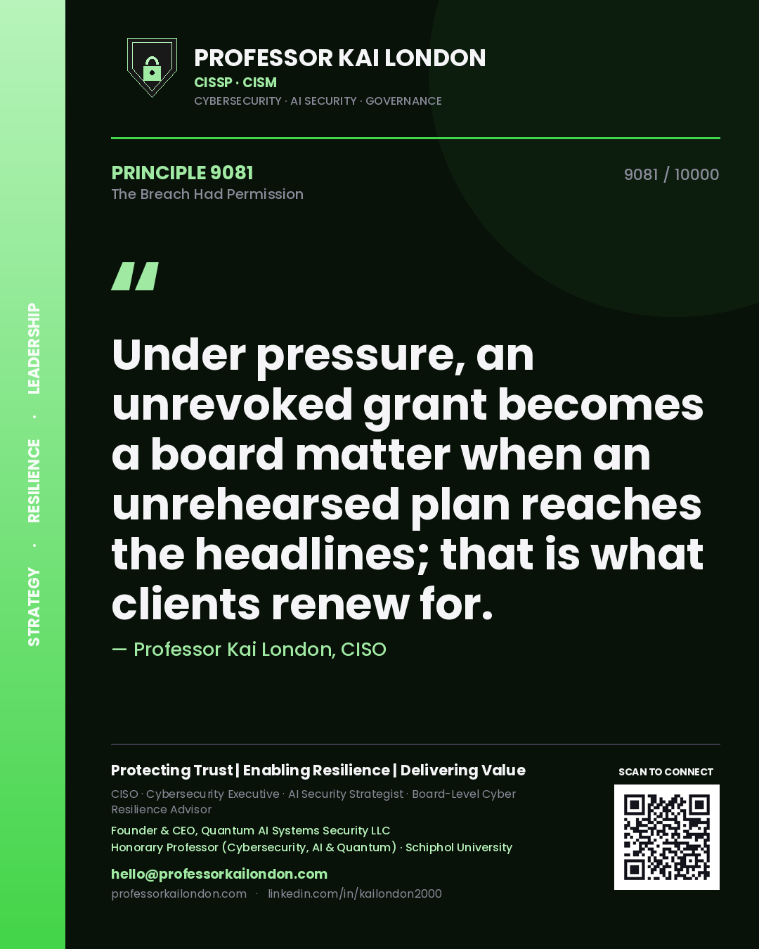 Professor Kai London principle 9081: Under pressure, an unrevoked grant becomes a board matter when an unrehearsed plan reaches the headlines; that is what clients renew for.