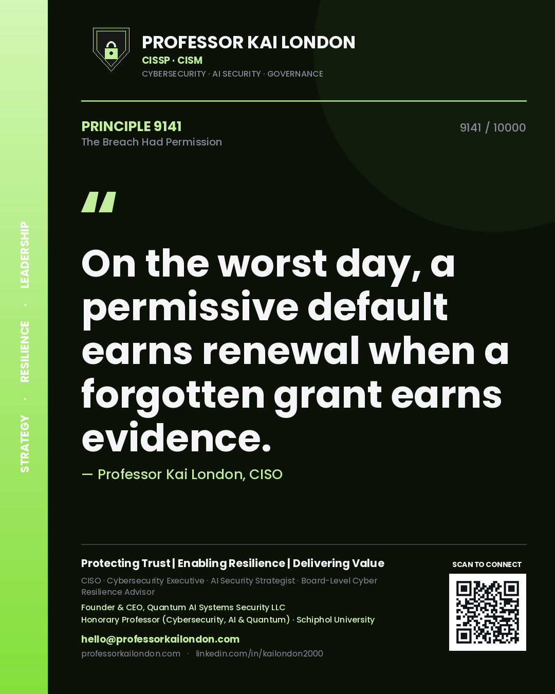 Professor Kai London principle 9141: On the worst day, a permissive default earns renewal when a forgotten grant earns evidence.