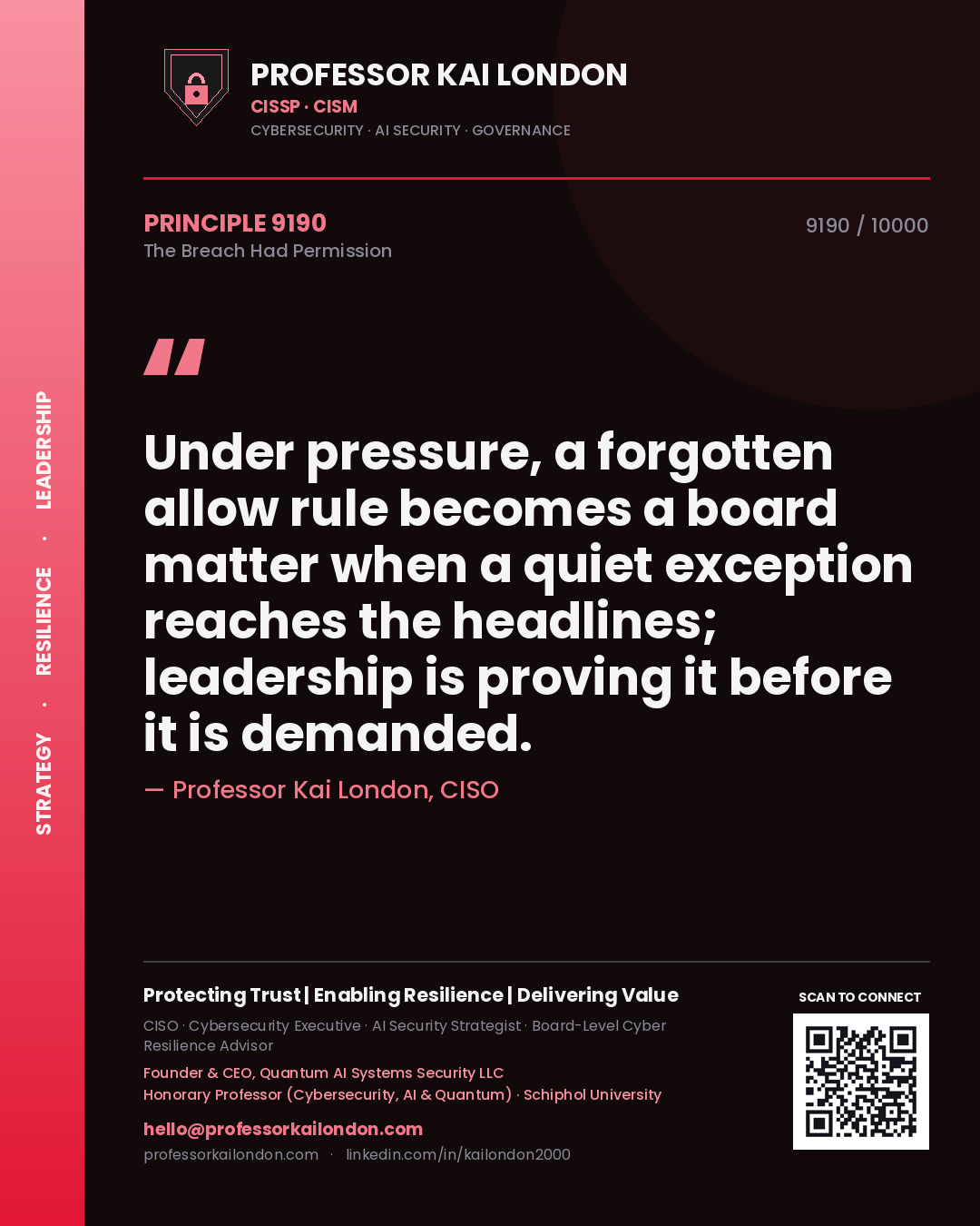 Professor Kai London principle 9190: Under pressure, a forgotten allow rule becomes a board matter when a quiet exception reaches the headlines; leadership is proving it before it is demanded.