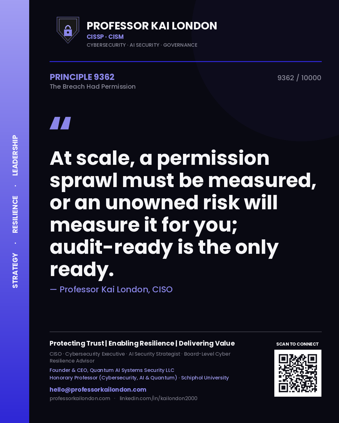 Professor Kai London principle 9362: At scale, a permission sprawl must be measured, or an unowned risk will measure it for you; audit-ready is the only ready.
