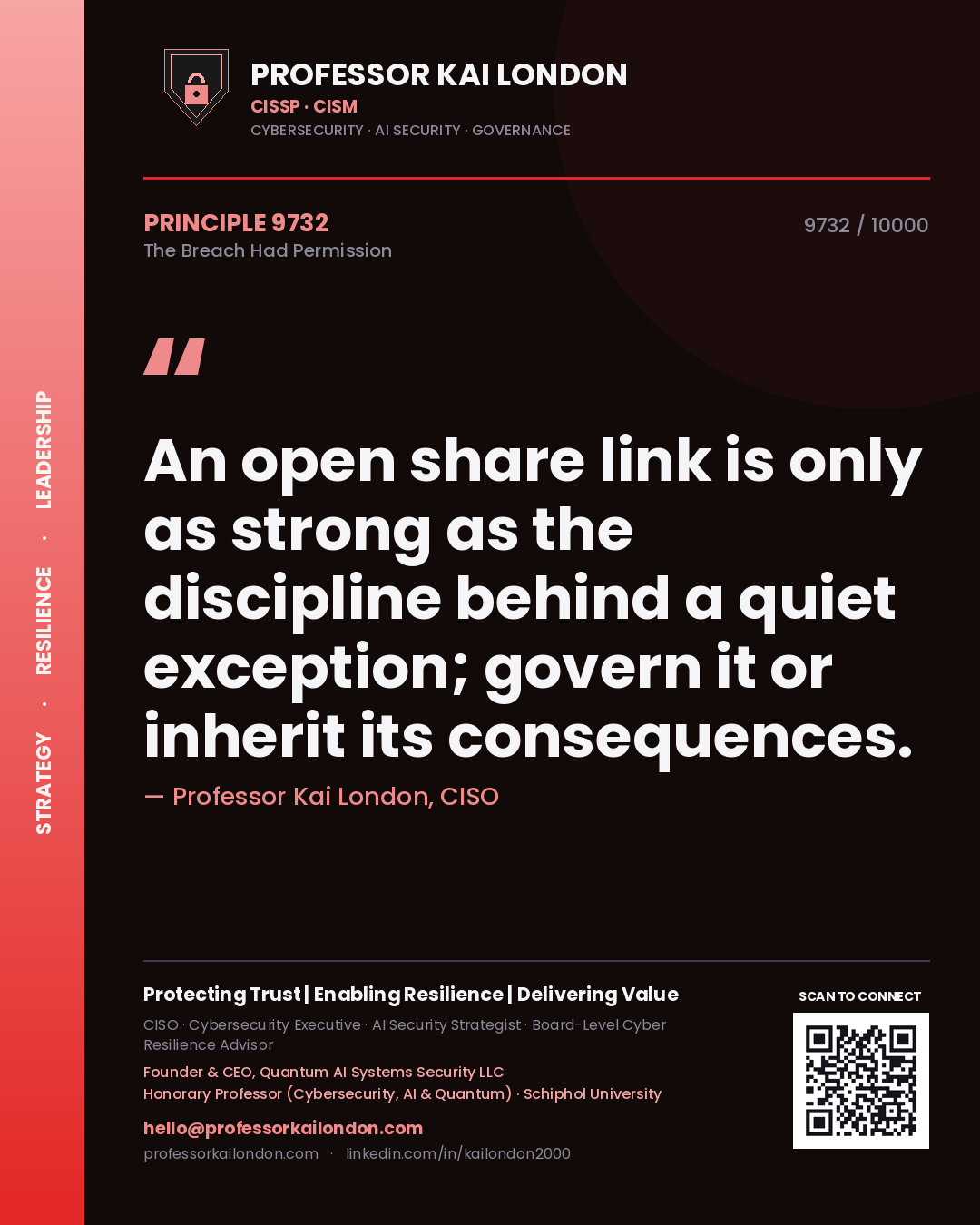 Professor Kai London principle 9732: An open share link is only as strong as the discipline behind a quiet exception; govern it or inherit its consequences.