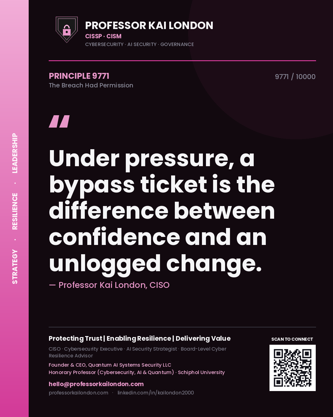 Professor Kai London principle 9771: Under pressure, a bypass ticket is the difference between confidence and an unlogged change.