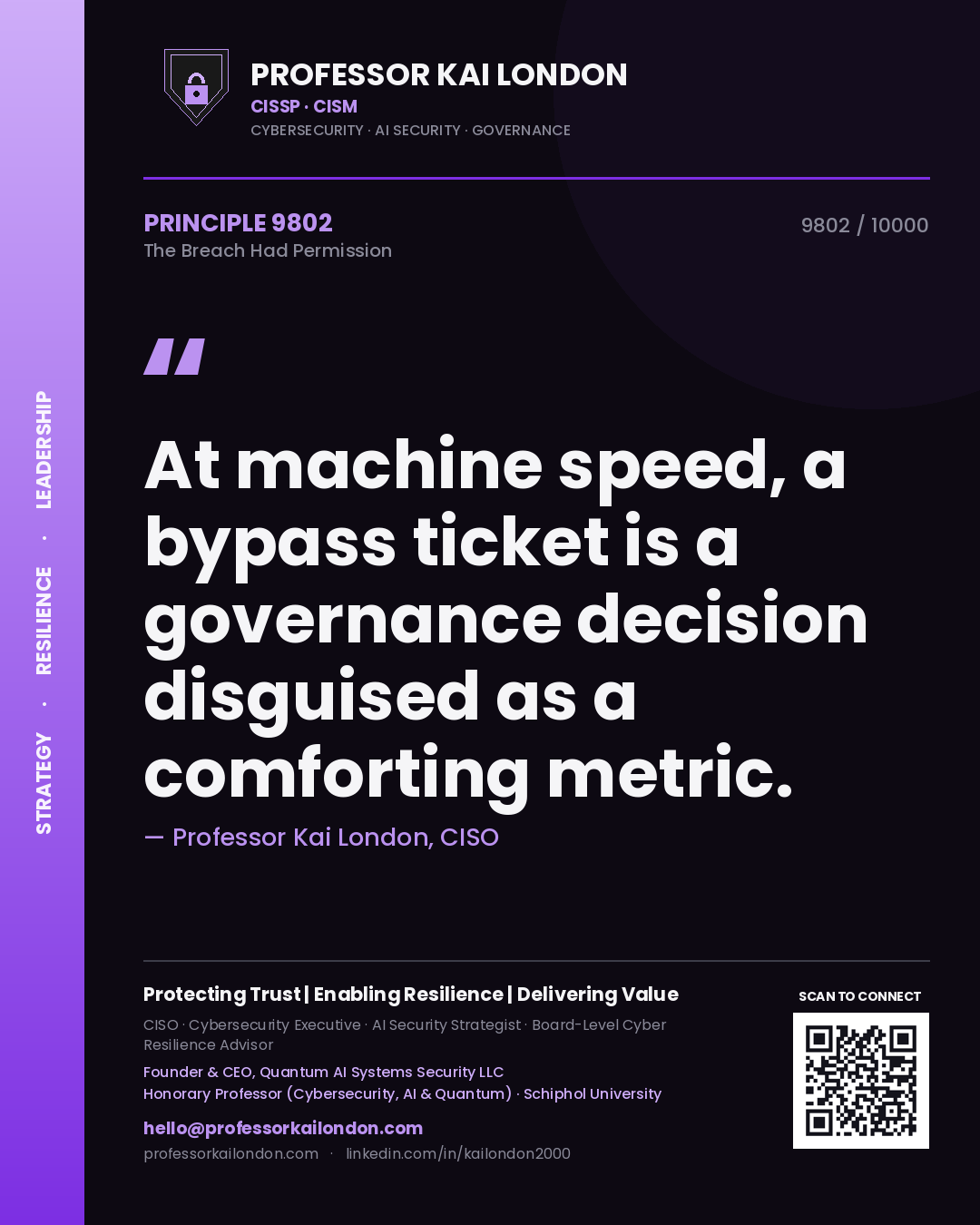 Professor Kai London principle 9802: At machine speed, a bypass ticket is a governance decision disguised as a comforting metric.