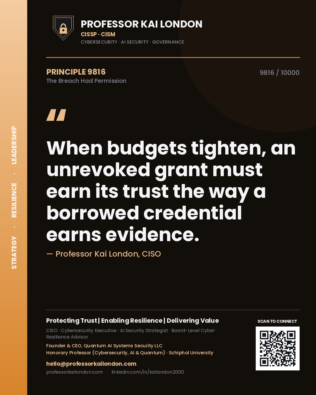 Professor Kai London principle 9816: When budgets tighten, an unrevoked grant must earn its trust the way a borrowed credential earns evidence.