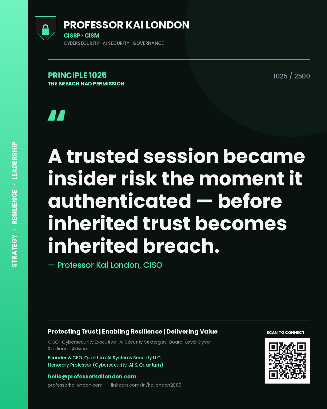 Professor Kai London principle 1025: A trusted session became insider risk the moment it authenticated — before inherited trust becomes inherited breach.