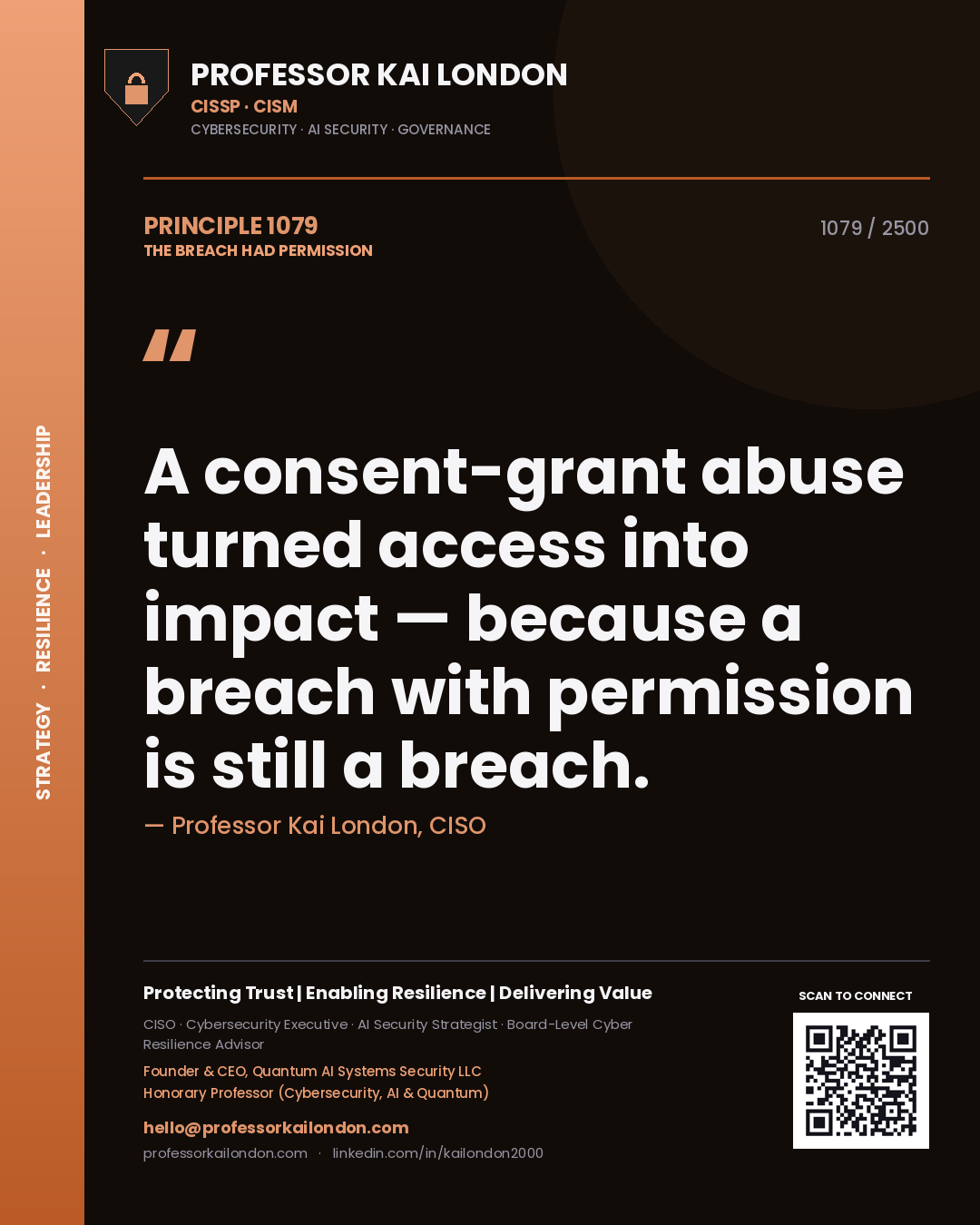 Professor Kai London principle 1079: A consent-grant abuse turned access into impact — because a breach with permission is still a breach.