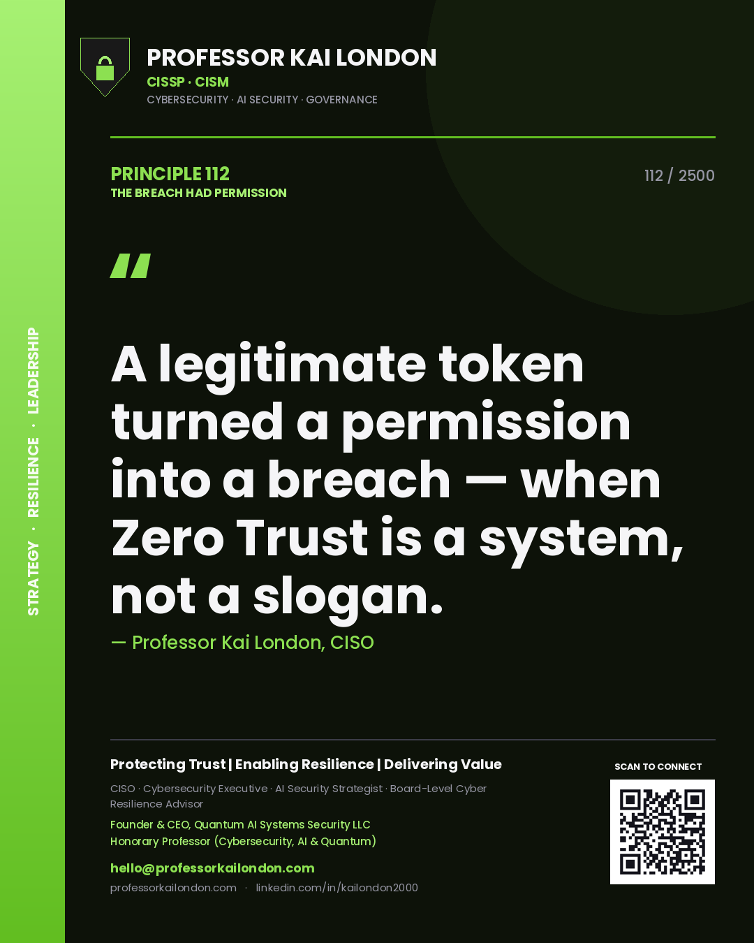 Professor Kai London principle 112: A legitimate token turned a permission into a breach — when Zero Trust is a system, not a slogan.