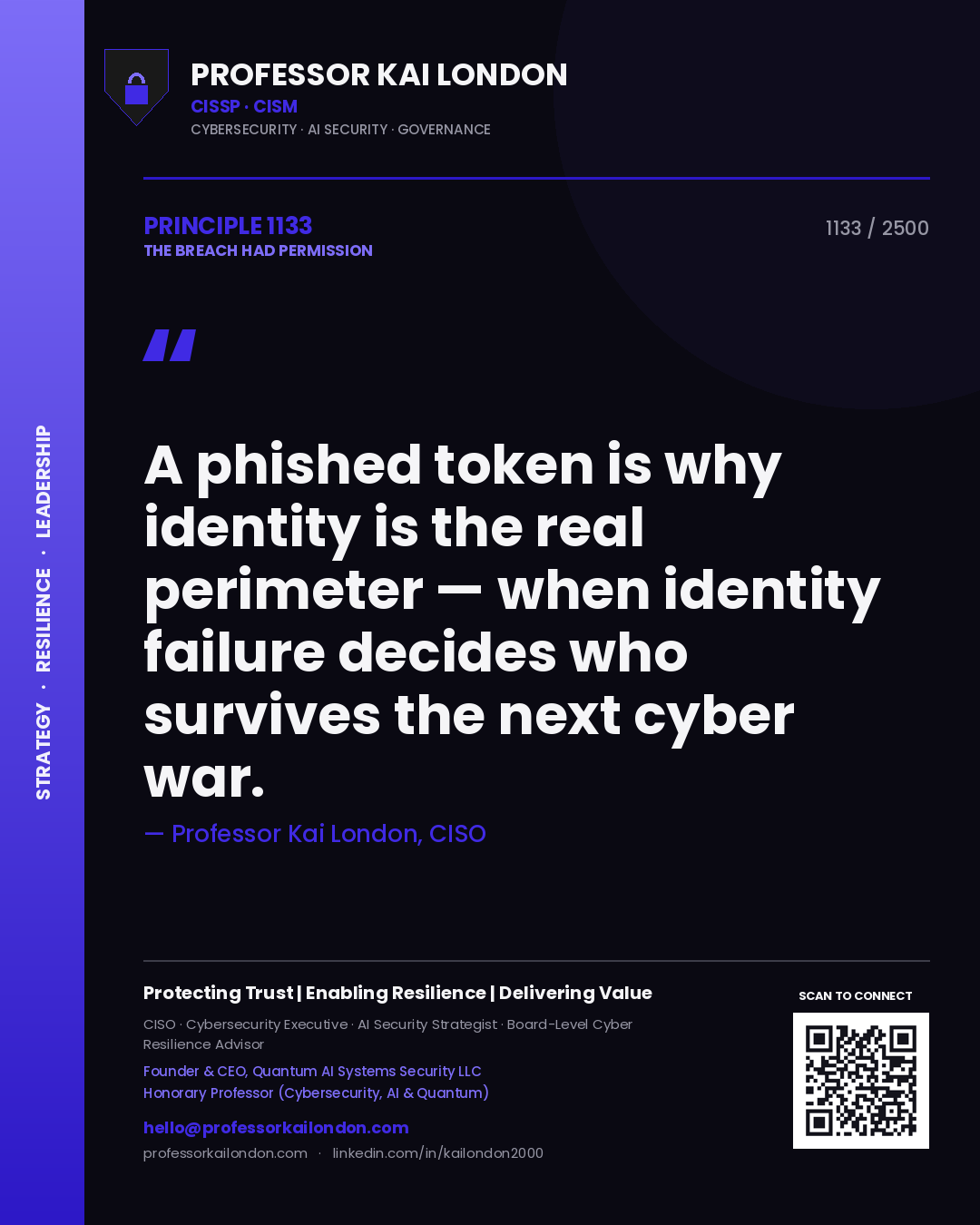 Professor Kai London principle 1133: A phished token is why identity is the real perimeter — when identity failure decides who survives the next cyber war.