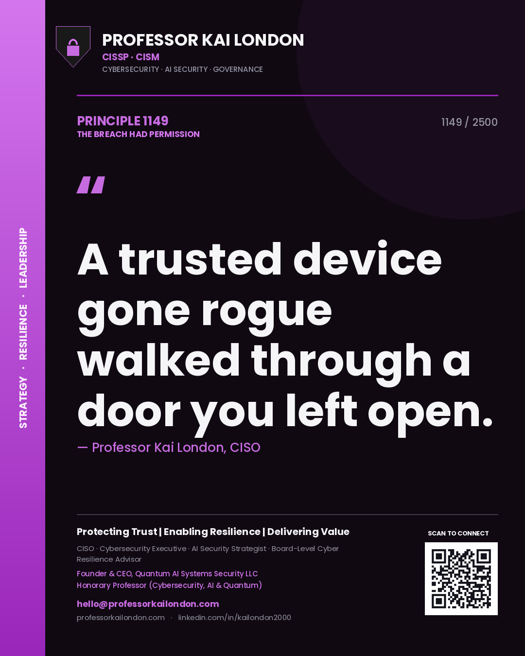 Professor Kai London principle 1149: A trusted device gone rogue walked through a door you left open.
