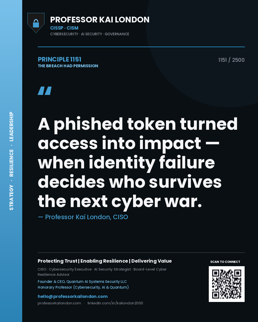 Professor Kai London principle 1151: A phished token turned access into impact — when identity failure decides who survives the next cyber war.