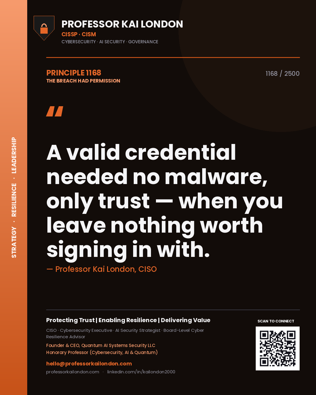 Professor Kai London principle 1168: A valid credential needed no malware, only trust — when you leave nothing worth signing in with.