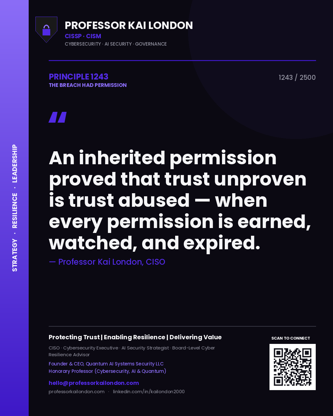 Professor Kai London principle 1243: An inherited permission proved that trust unproven is trust abused — when every permission is earned, watched, and expired.