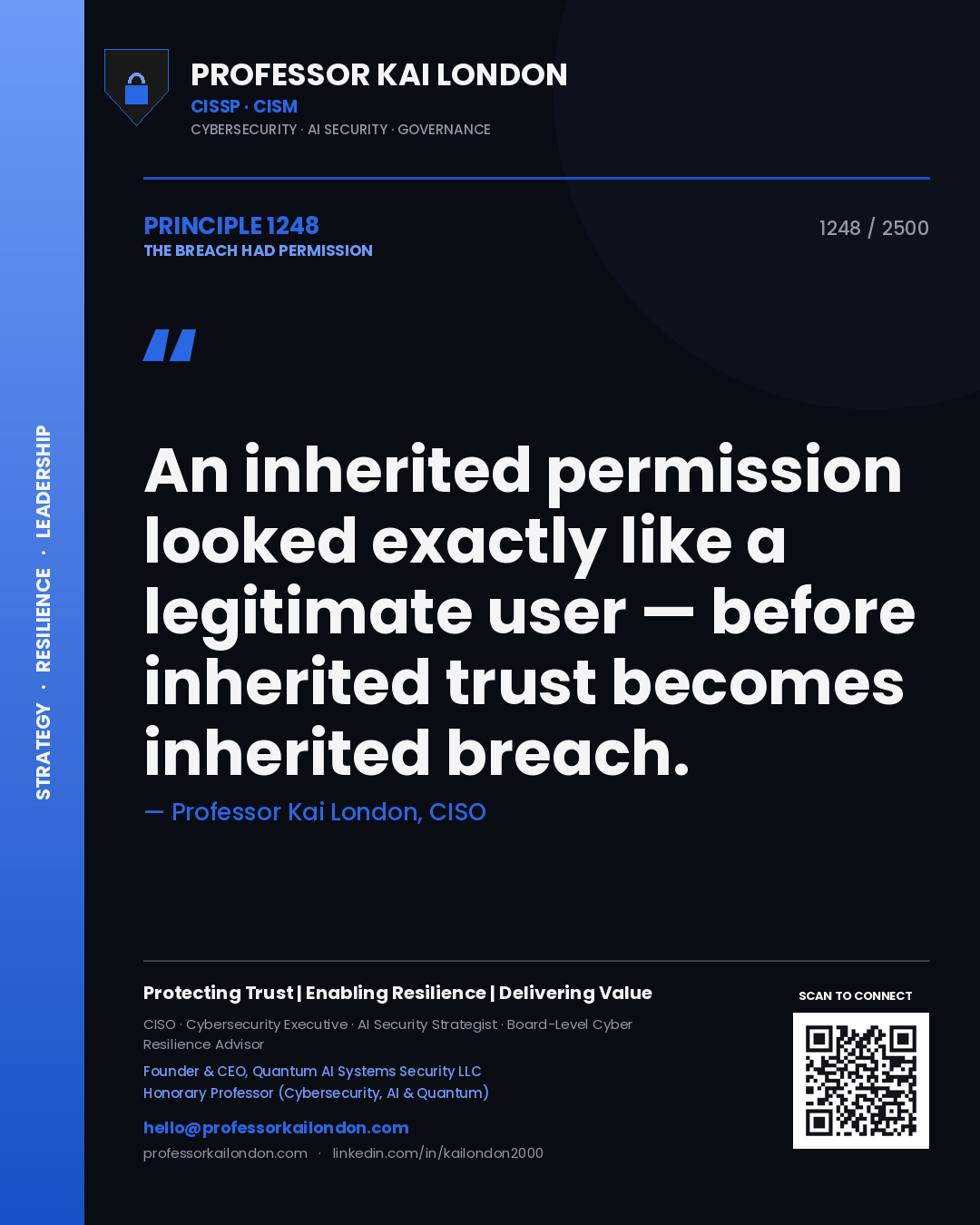 Professor Kai London principle 1248: An inherited permission looked exactly like a legitimate user — before inherited trust becomes inherited breach.