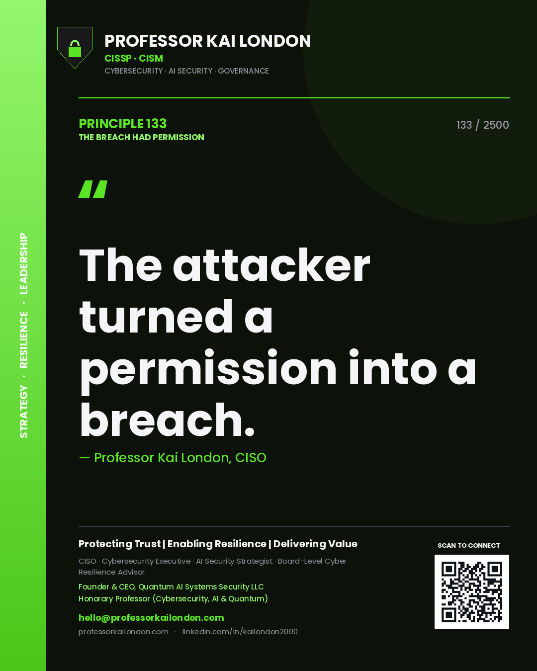 Professor Kai London principle 133: The attacker turned a permission into a breach.
