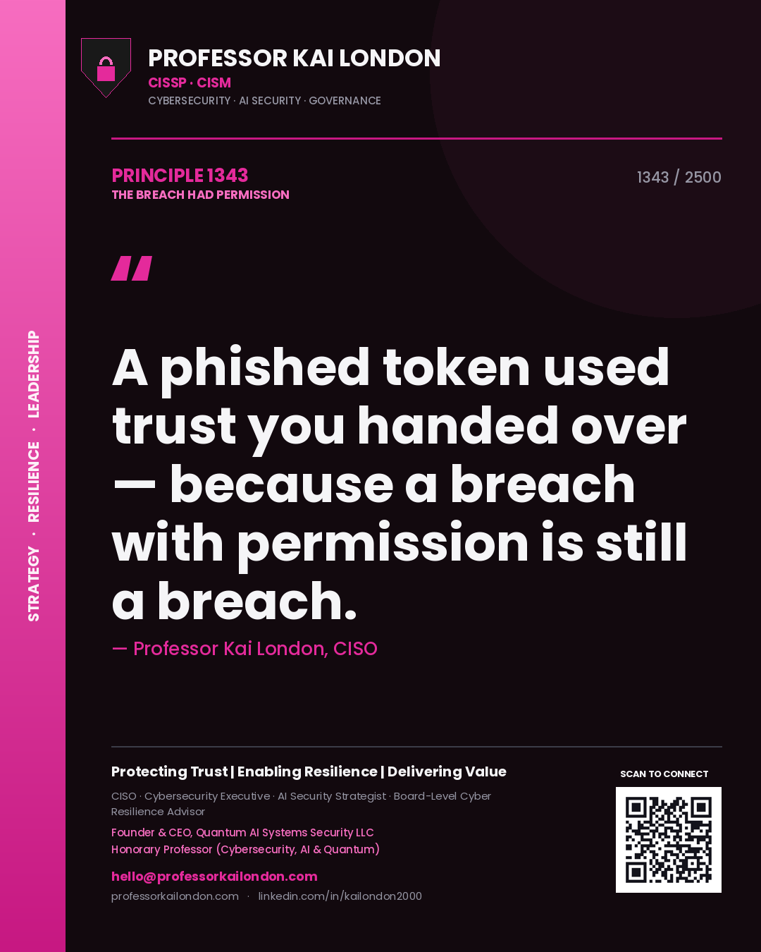 Professor Kai London principle 1343: A phished token used trust you handed over — because a breach with permission is still a breach.