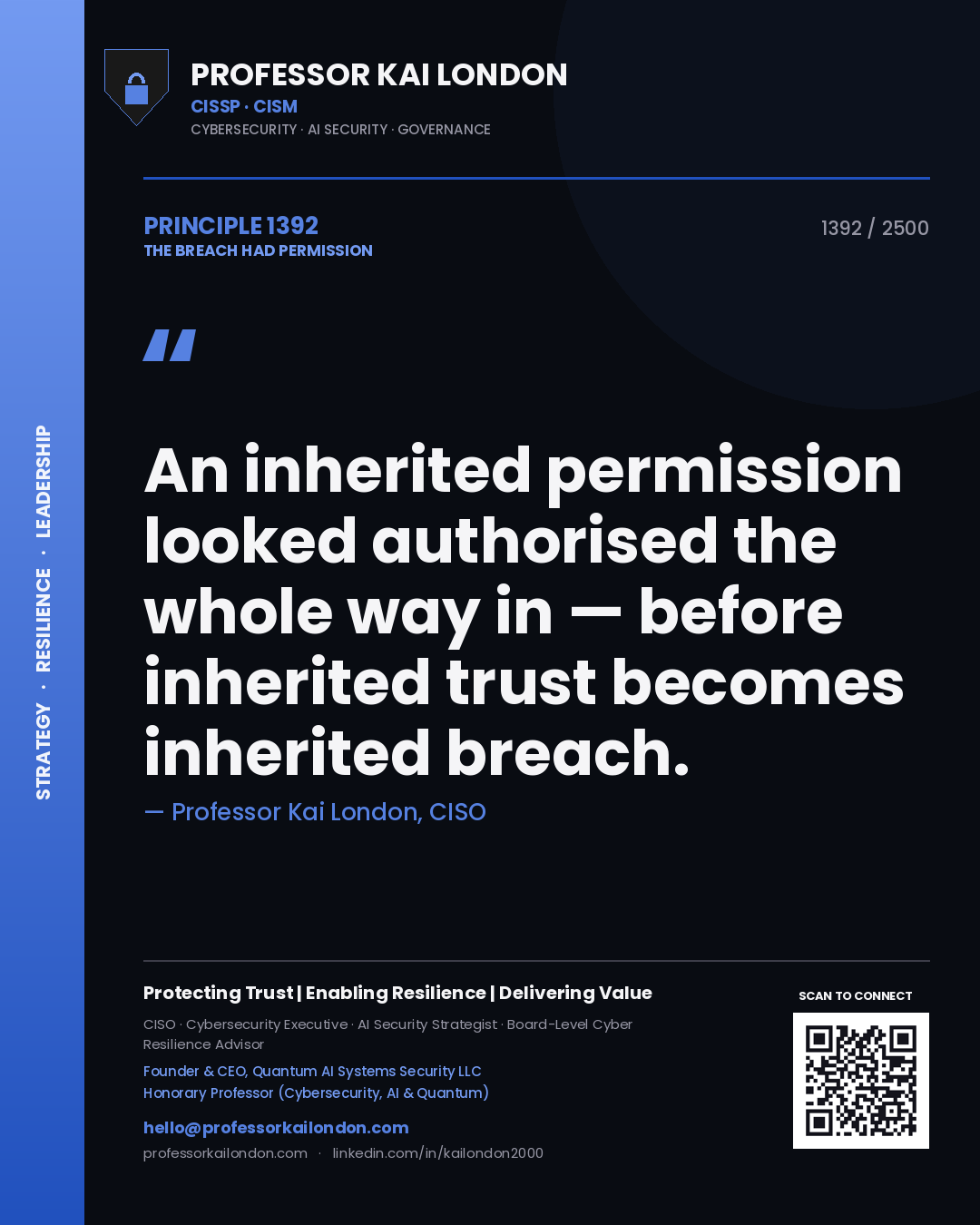Professor Kai London principle 1392: An inherited permission looked authorised the whole way in — before inherited trust becomes inherited breach.