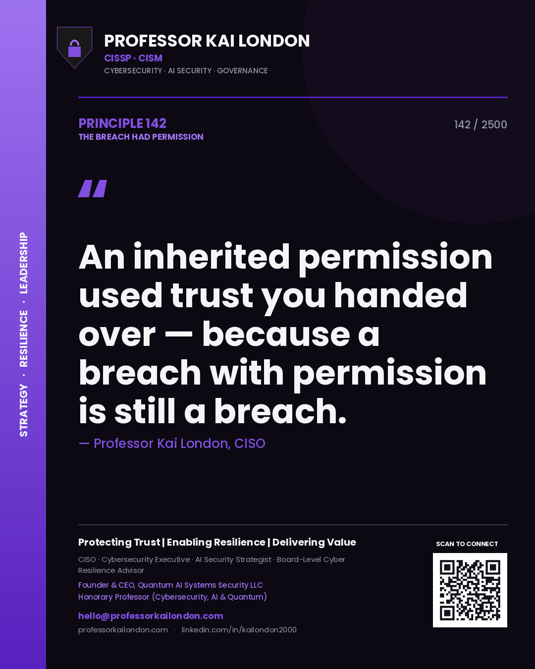 Professor Kai London principle 142: An inherited permission used trust you handed over — because a breach with permission is still a breach.