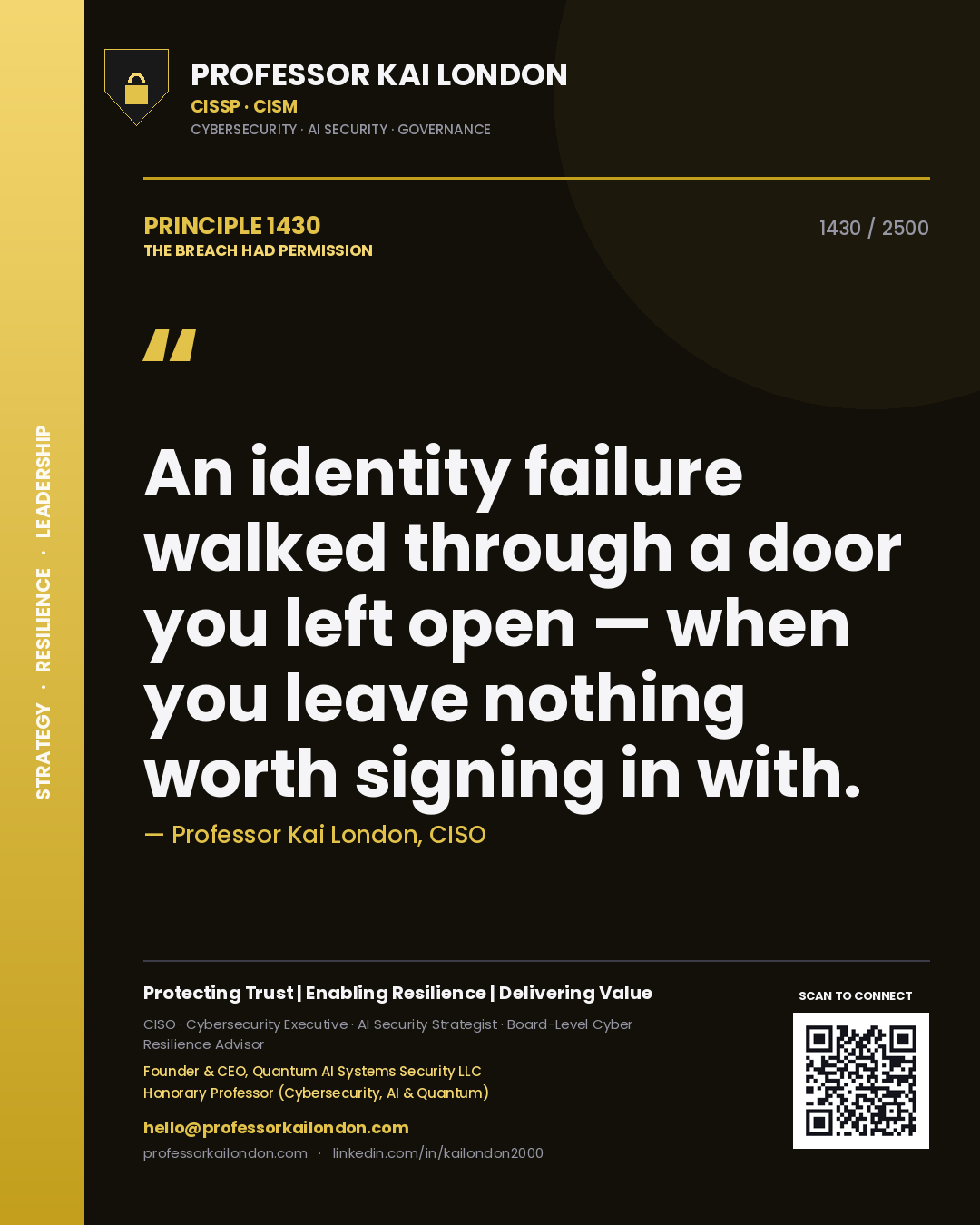 Professor Kai London principle 1430: An identity failure walked through a door you left open — when you leave nothing worth signing in with.