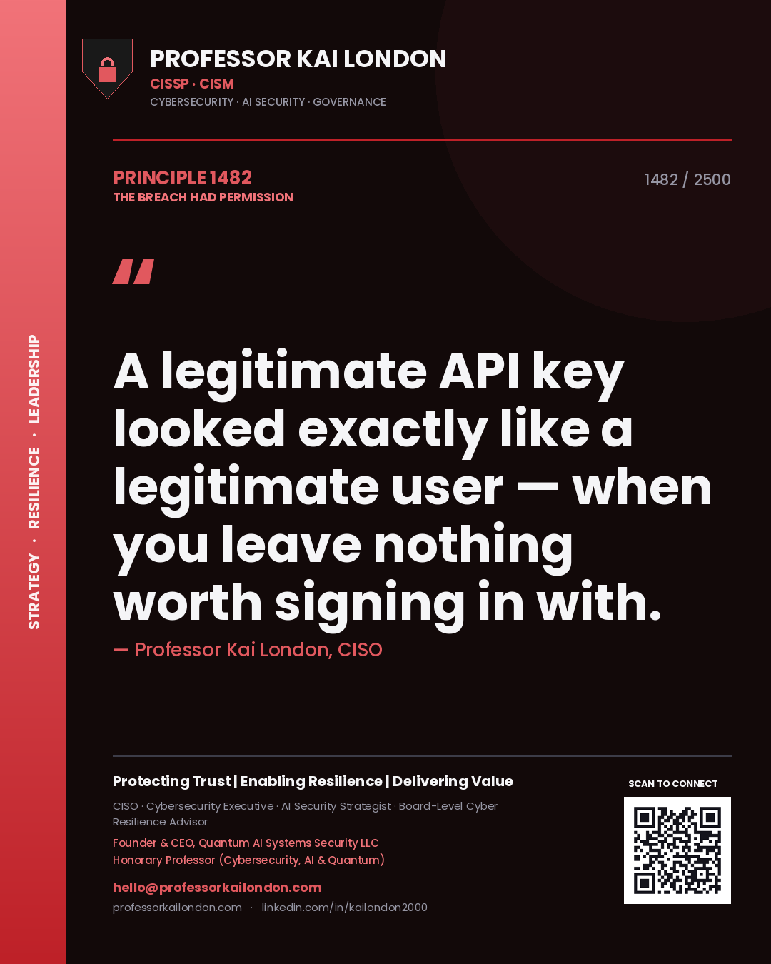 Professor Kai London principle 1482: A legitimate API key looked exactly like a legitimate user — when you leave nothing worth signing in with.