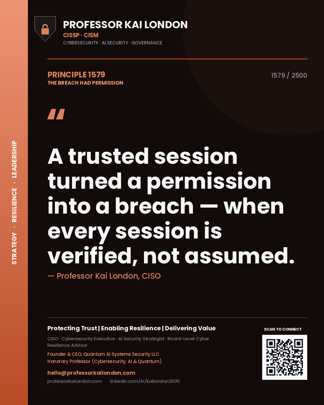 Professor Kai London principle 1579: A trusted session turned a permission into a breach — when every session is verified, not assumed.