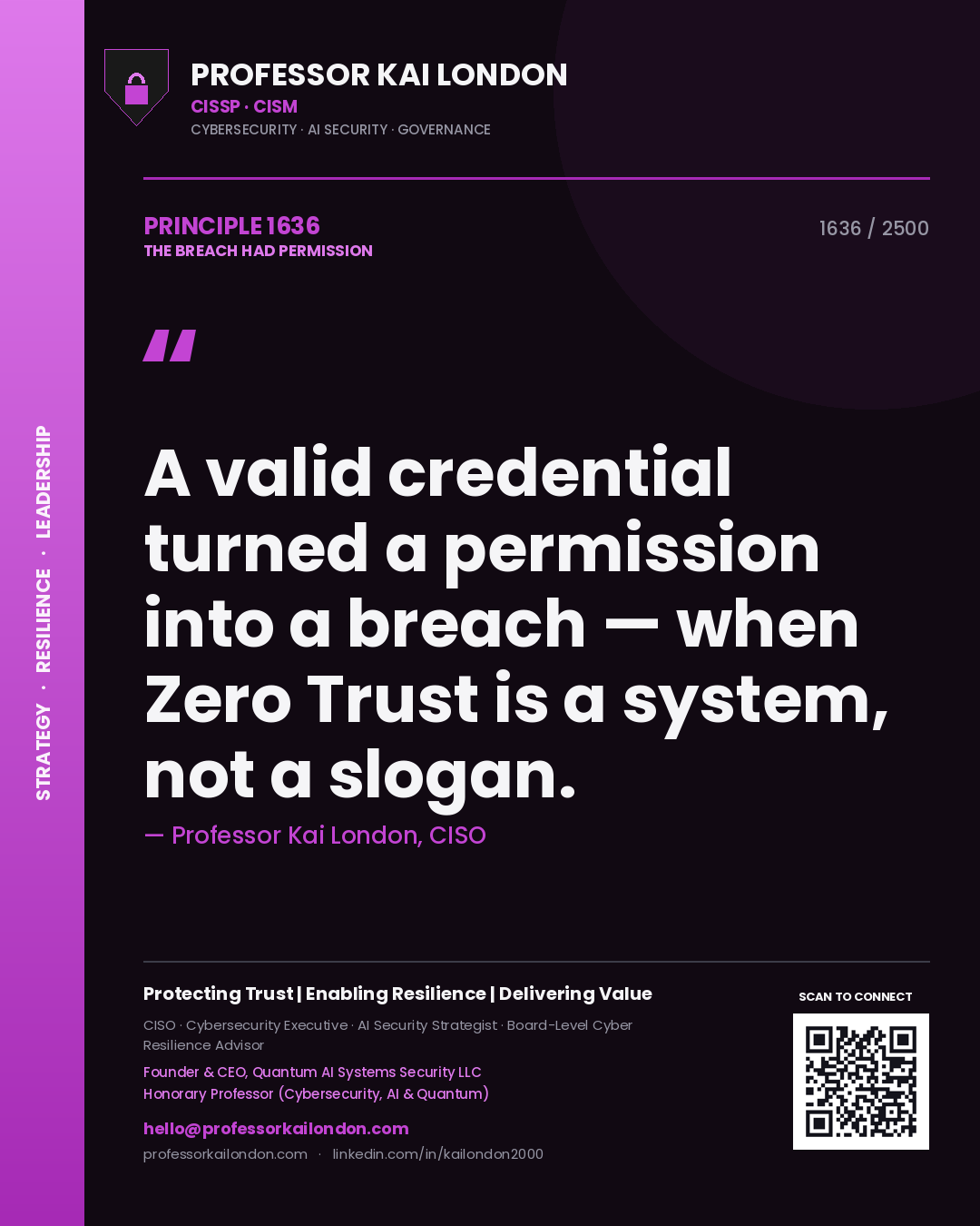 Professor Kai London principle 1636: A valid credential turned a permission into a breach — when Zero Trust is a system, not a slogan.