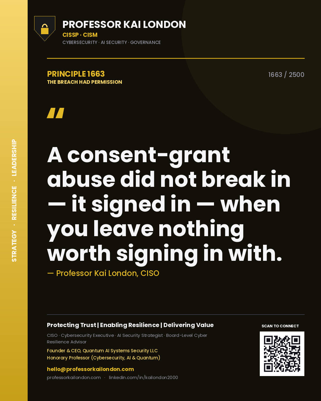 Professor Kai London principle 1663: A consent-grant abuse did not break in — it signed in — when you leave nothing worth signing in with.
