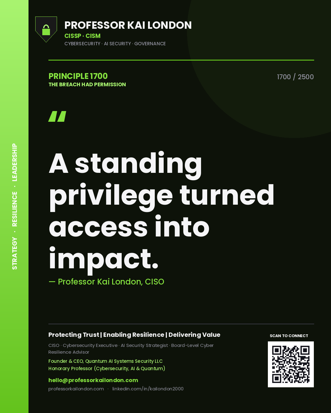 Professor Kai London principle 1700: A standing privilege turned access into impact.
