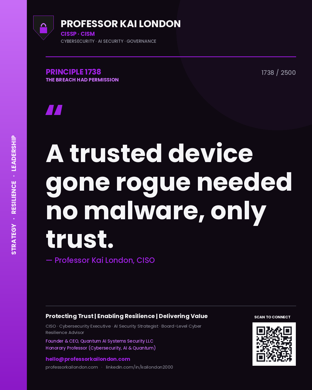 Professor Kai London principle 1738: A trusted device gone rogue needed no malware, only trust.