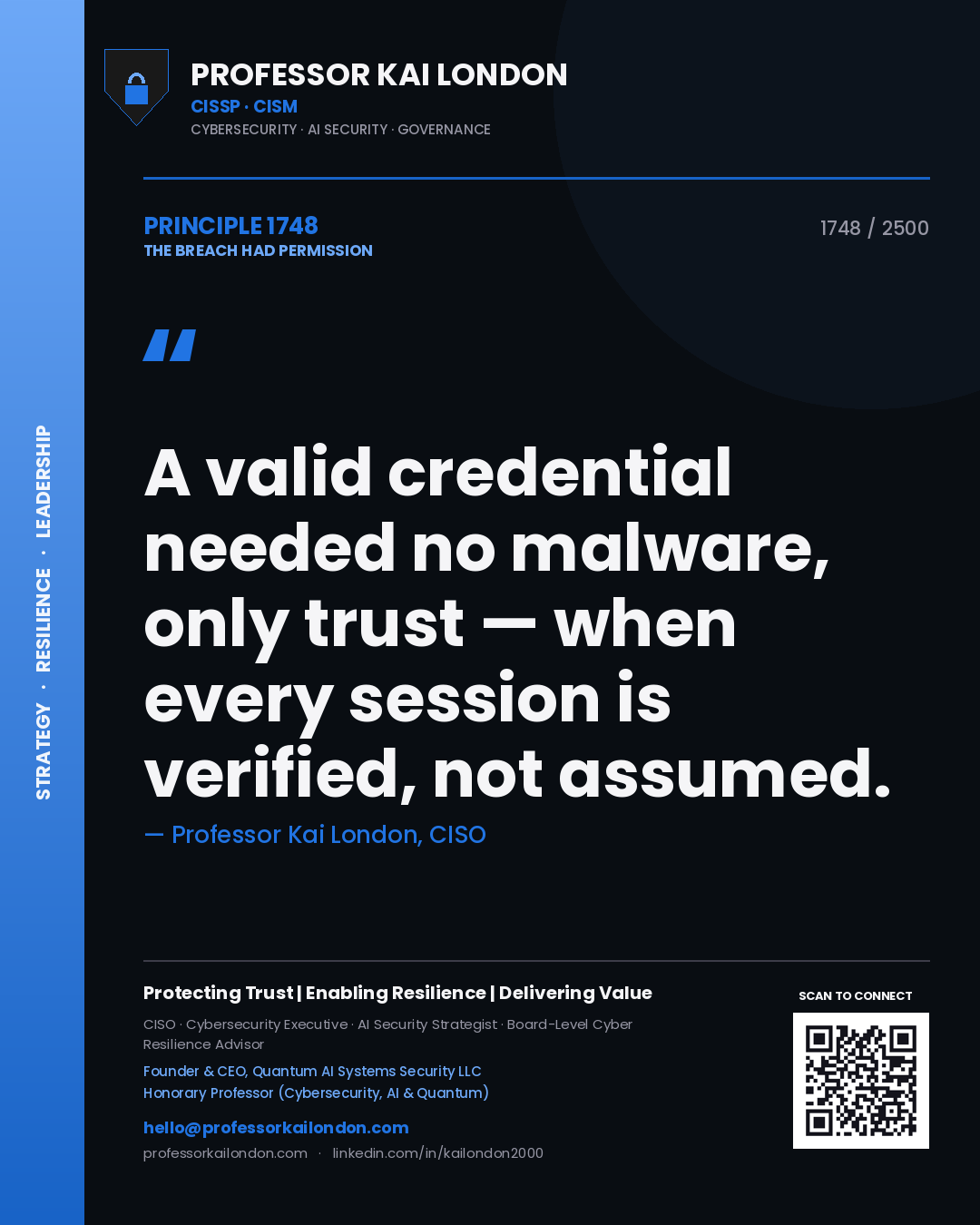 Professor Kai London principle 1748: A valid credential needed no malware, only trust — when every session is verified, not assumed.
