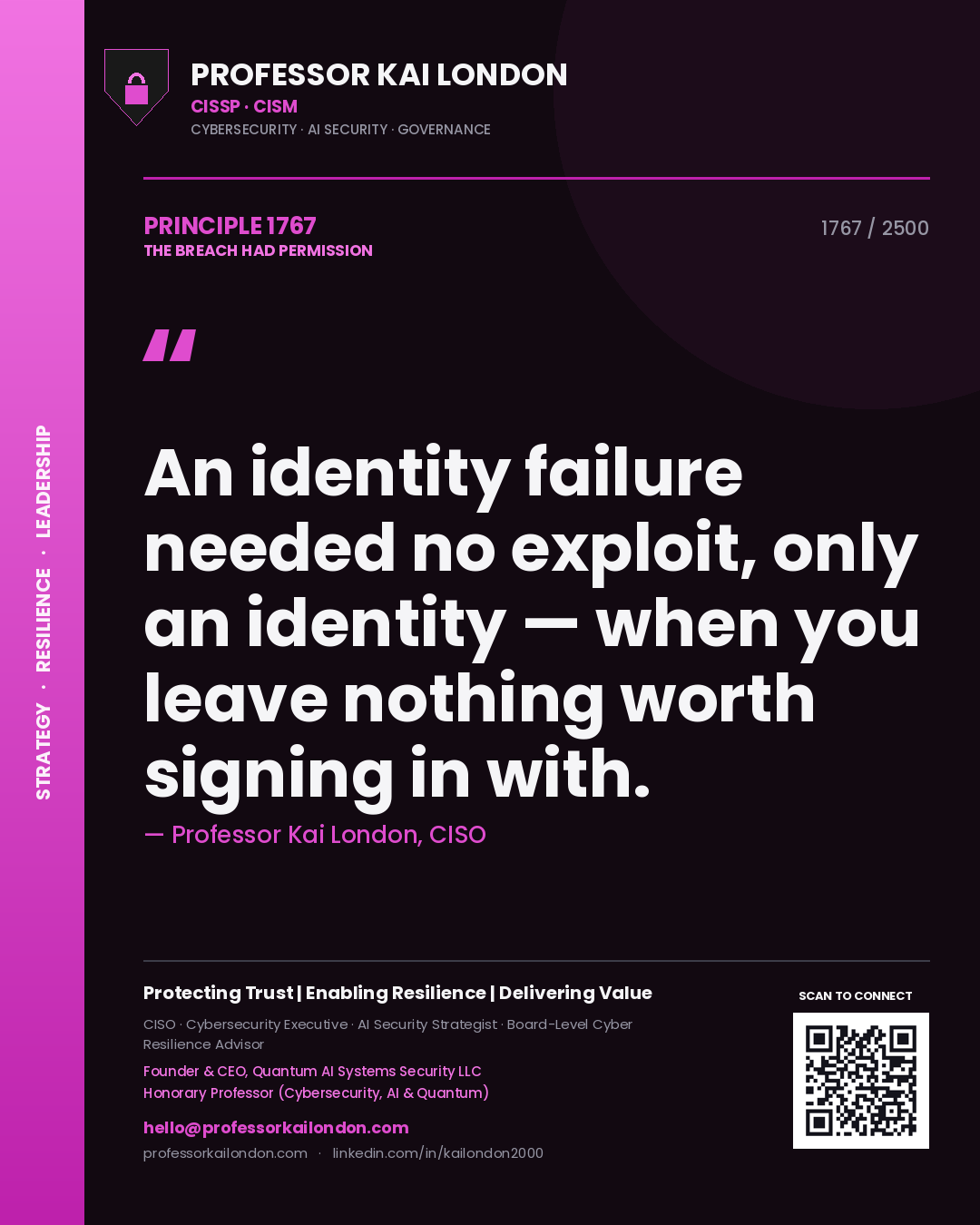 Professor Kai London principle 1767: An identity failure needed no exploit, only an identity — when you leave nothing worth signing in with.