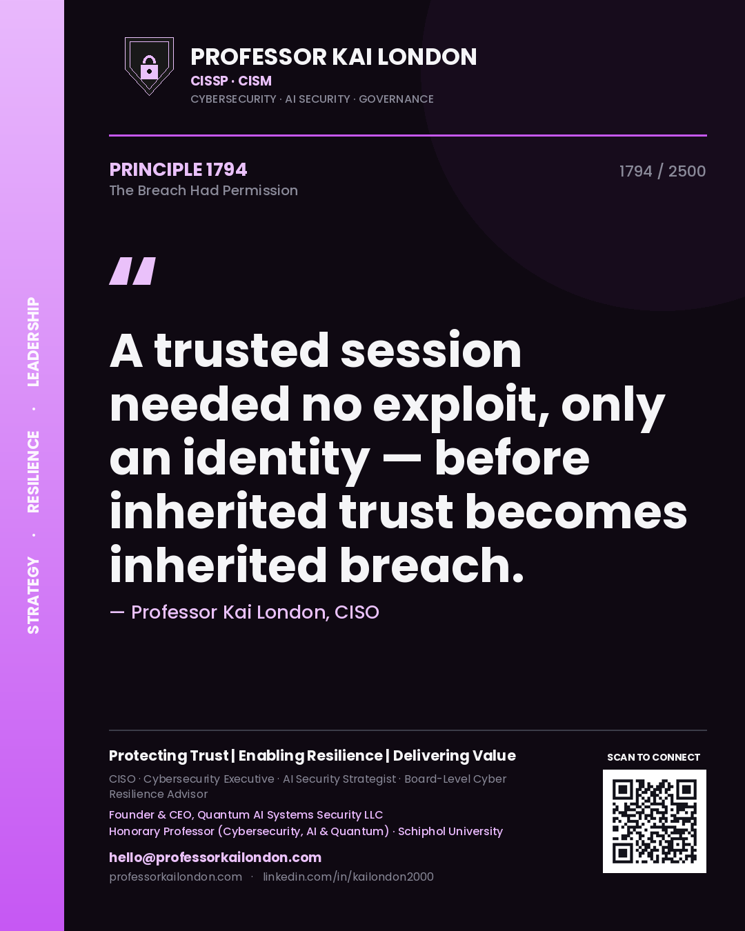 Professor Kai London principle 1794: A trusted session needed no exploit, only an identity — before inherited trust becomes inherited breach.
