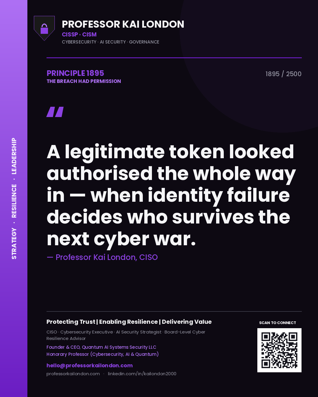 Professor Kai London principle 1895: A legitimate token looked authorised the whole way in — when identity failure decides who survives the next cyber war.