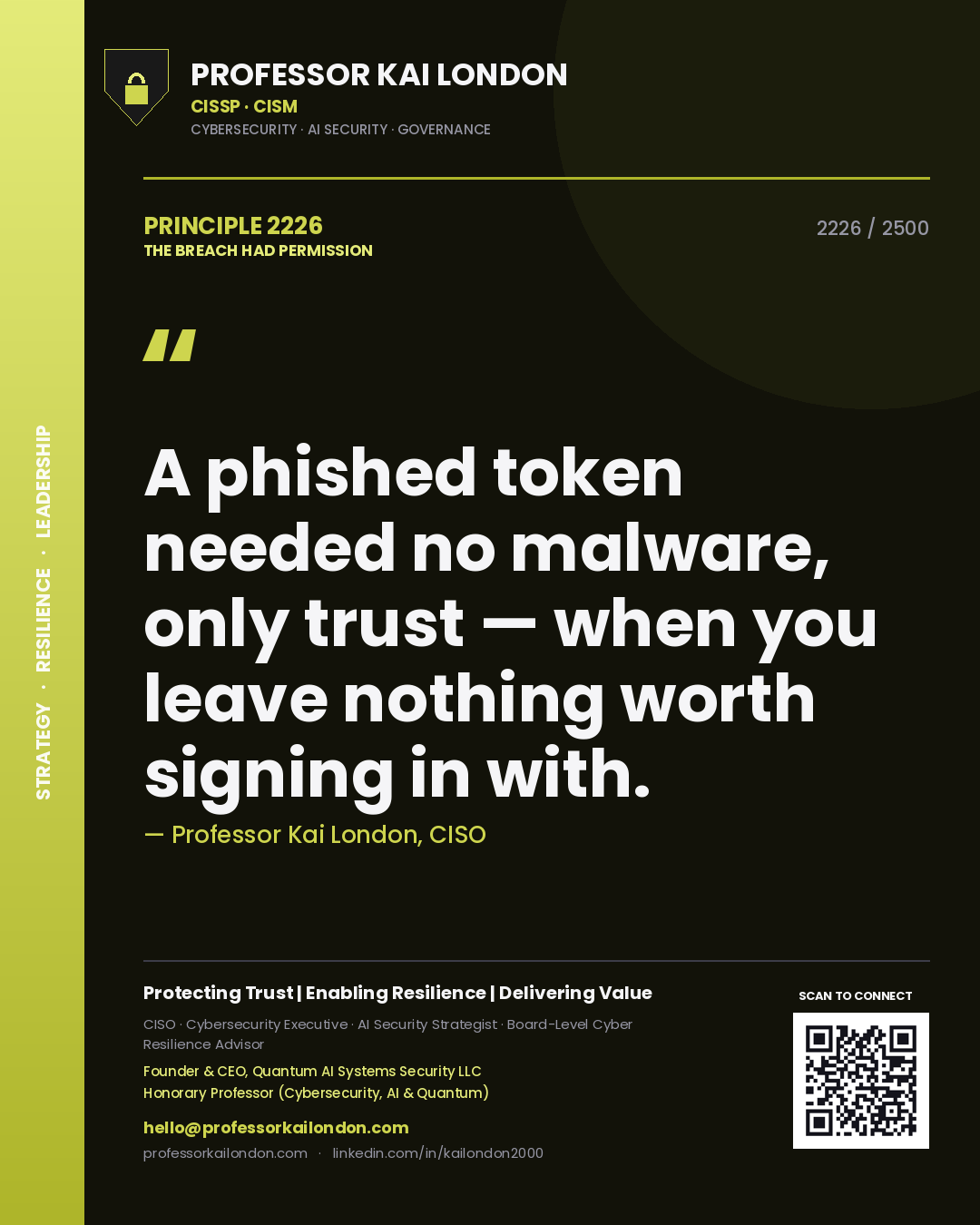 Professor Kai London principle 2226: A phished token needed no malware, only trust — when you leave nothing worth signing in with.