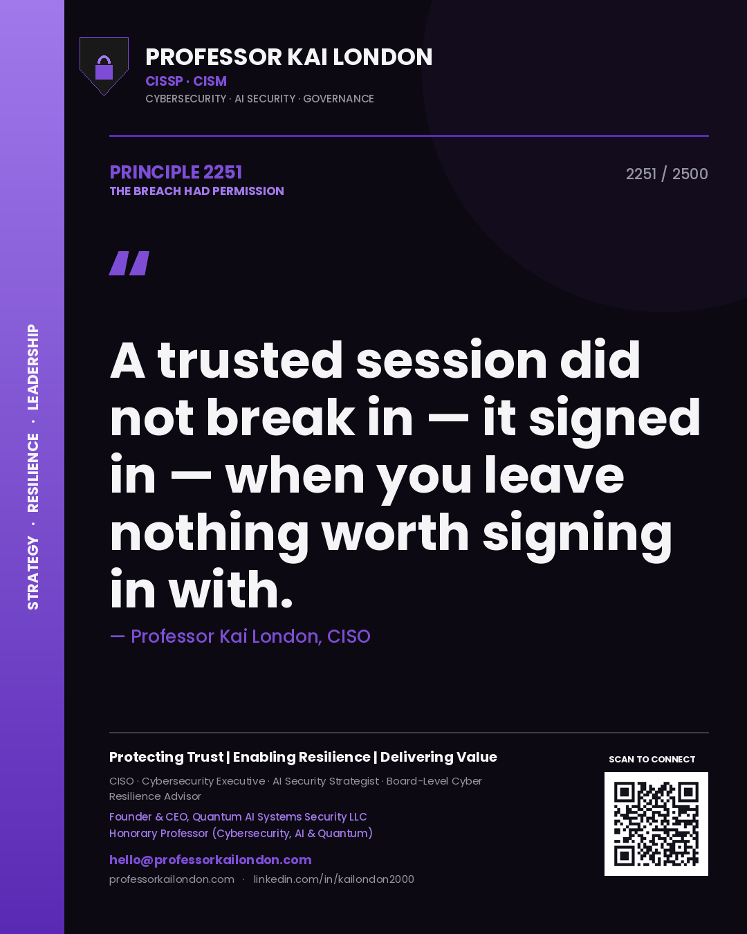 Professor Kai London principle 2251: A trusted session did not break in — it signed in — when you leave nothing worth signing in with.