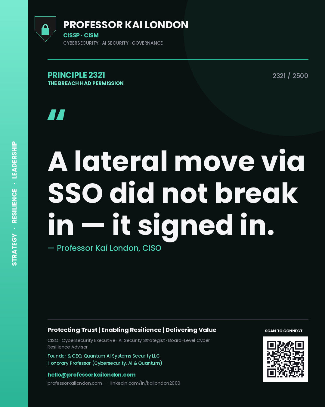 Professor Kai London principle 2321: A lateral move via SSO did not break in — it signed in.