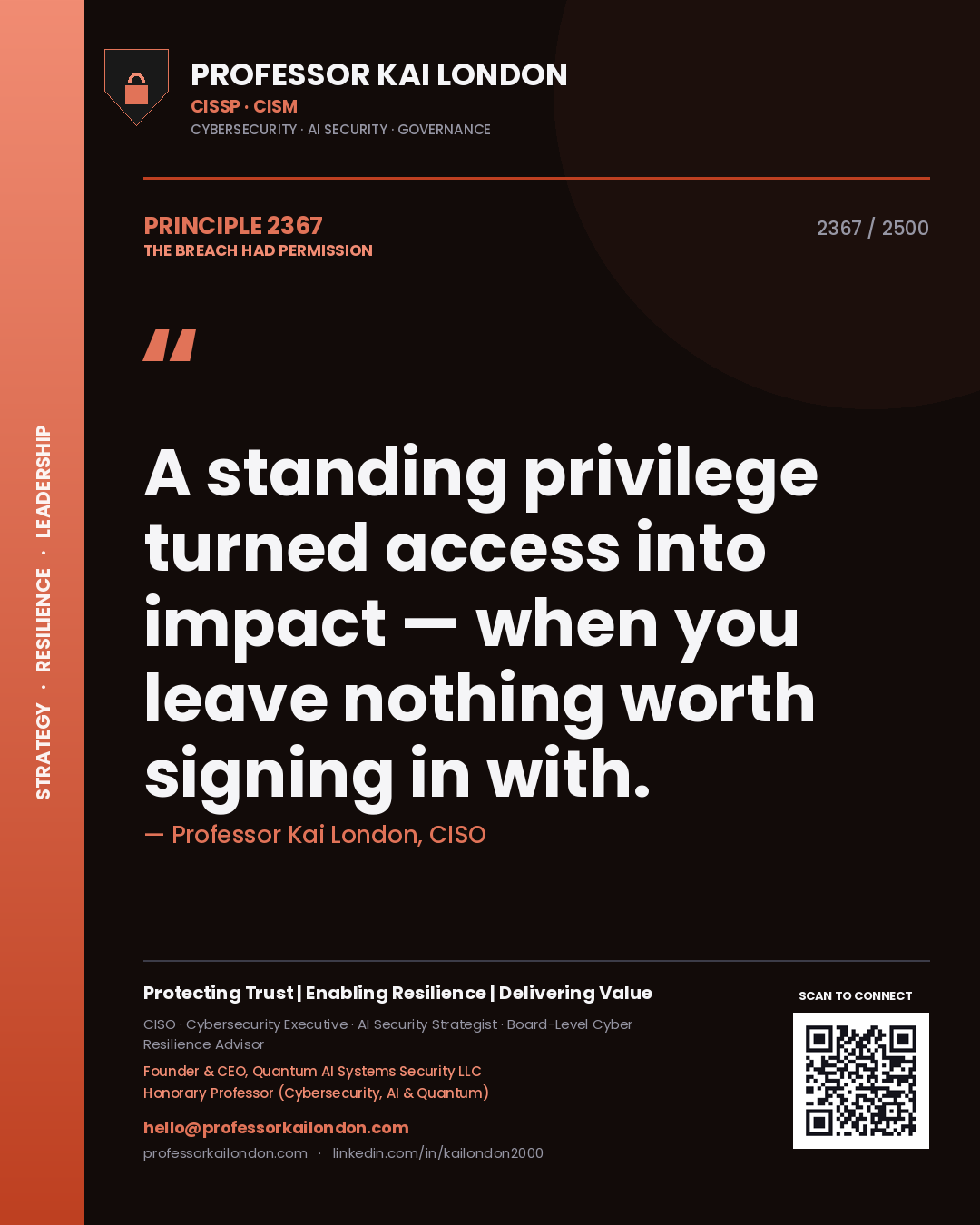 Professor Kai London principle 2367: A standing privilege turned access into impact — when you leave nothing worth signing in with.