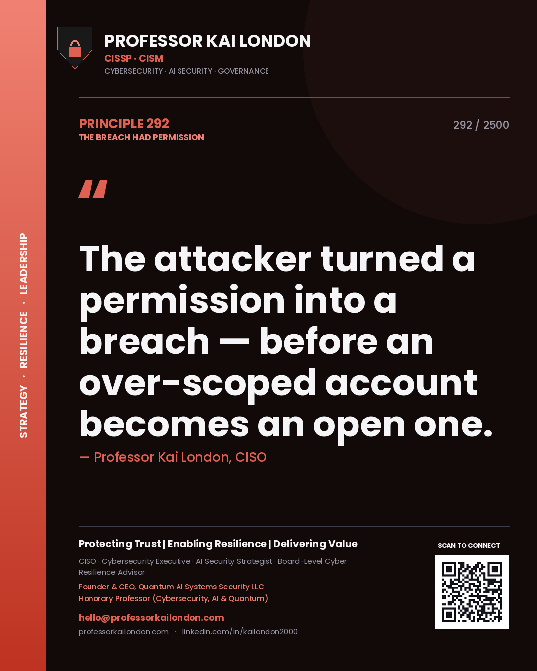 Professor Kai London principle 292: The attacker turned a permission into a breach — before an over-scoped account becomes an open one.