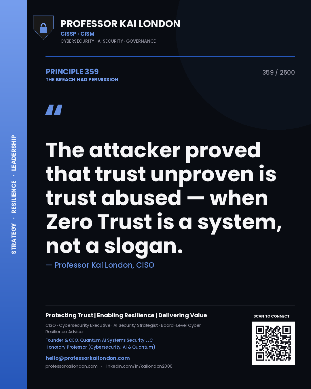 Professor Kai London principle 359: The attacker proved that trust unproven is trust abused — when Zero Trust is a system, not a slogan.