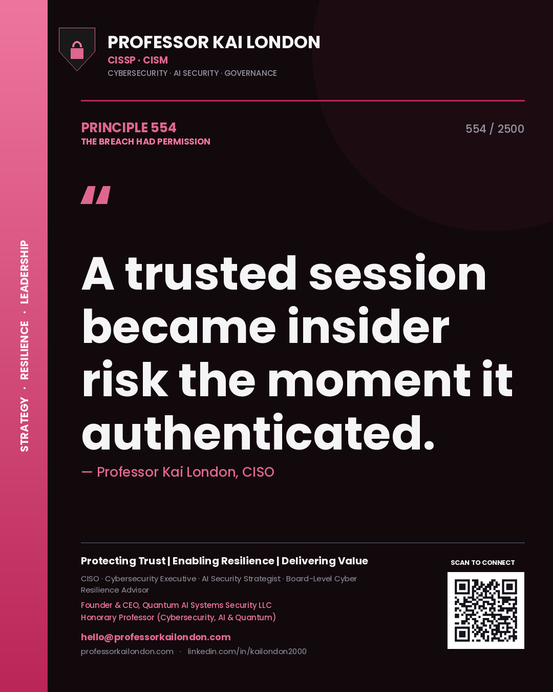 Professor Kai London principle 554: A trusted session became insider risk the moment it authenticated.
