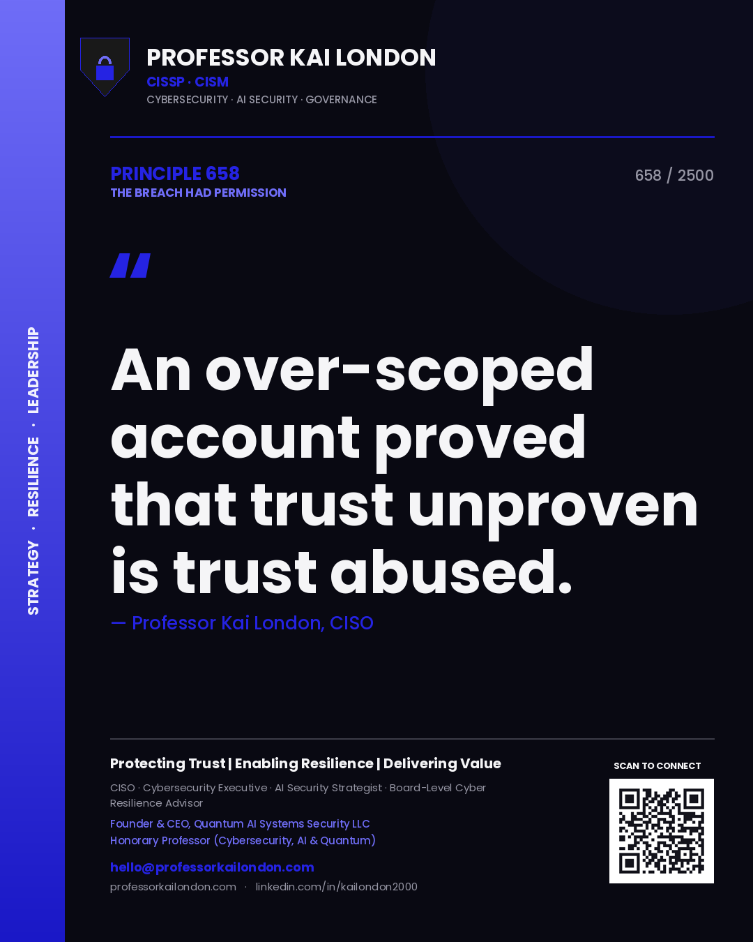 Professor Kai London principle 658: An over-scoped account proved that trust unproven is trust abused.