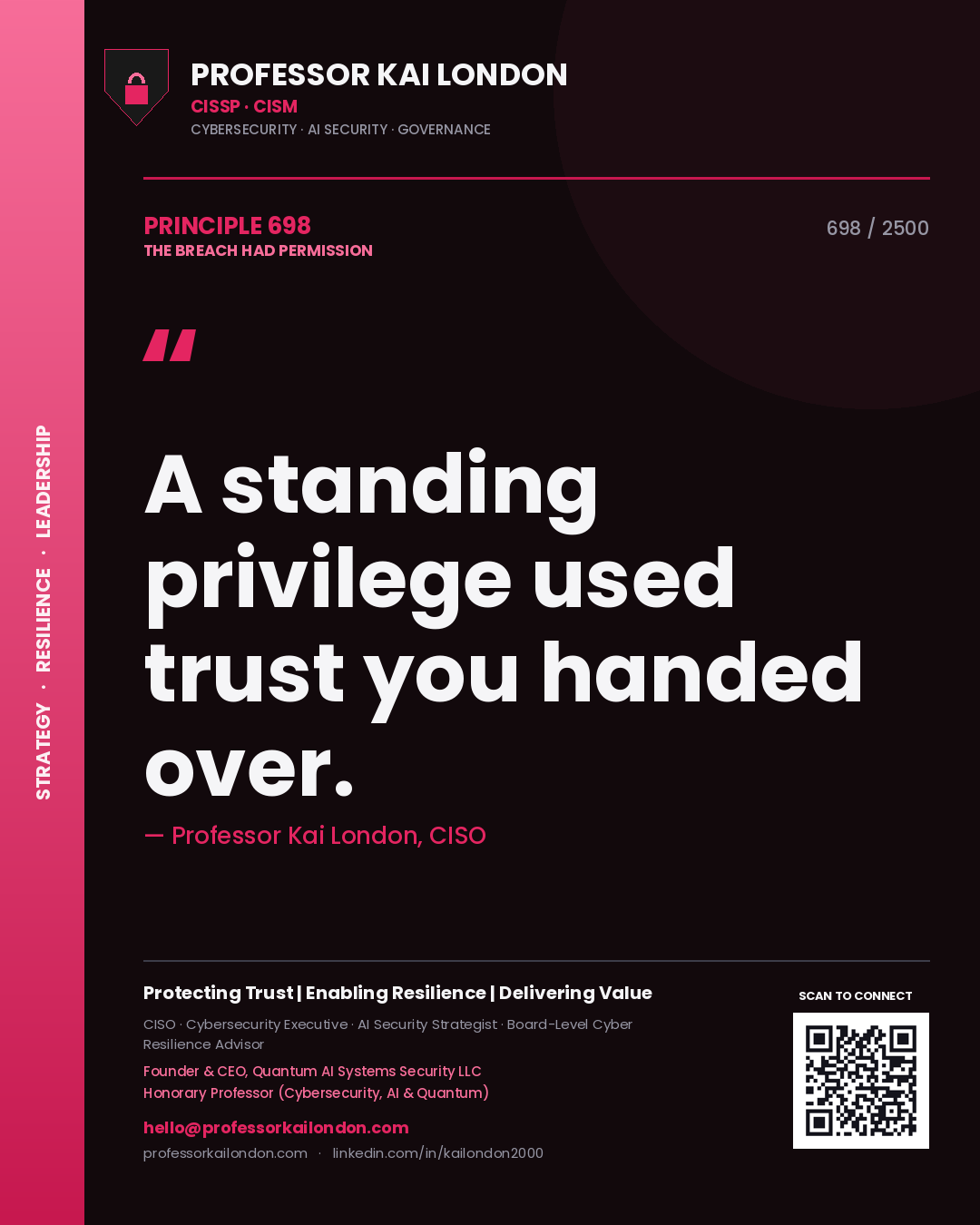 Professor Kai London principle 698: A standing privilege used trust you handed over.