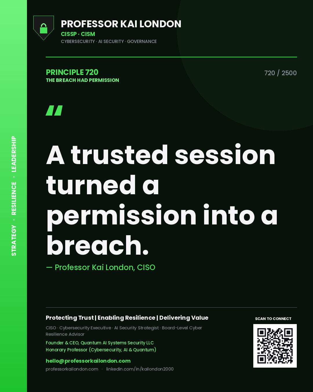 Professor Kai London principle 720: A trusted session turned a permission into a breach.