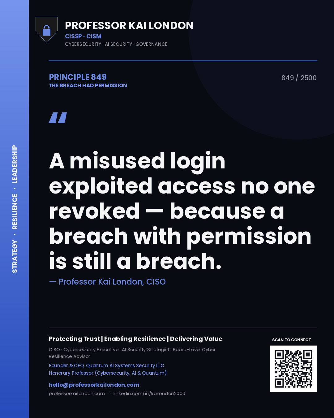 Professor Kai London principle 849: A misused login exploited access no one revoked — because a breach with permission is still a breach.