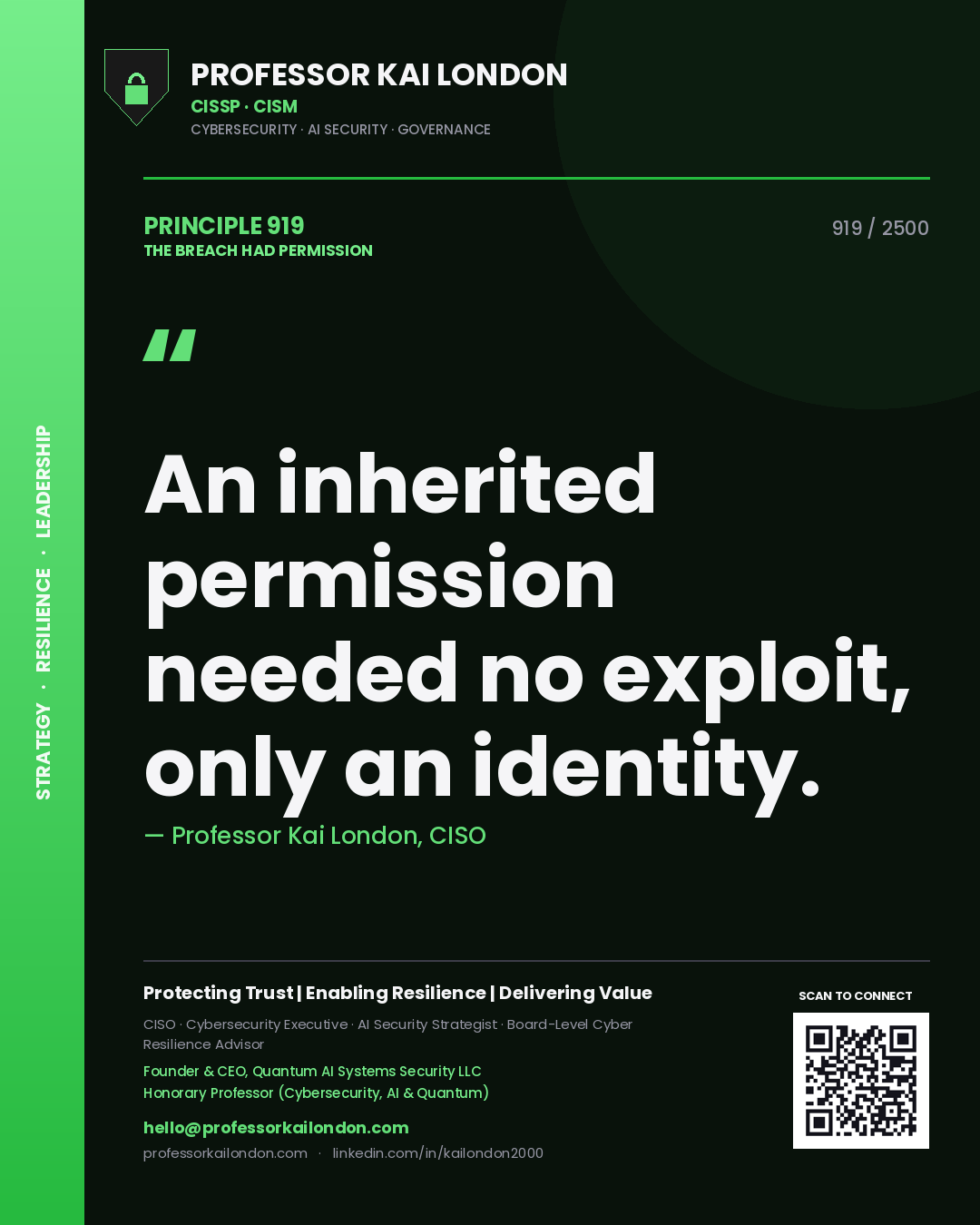 Professor Kai London principle 919: An inherited permission needed no exploit, only an identity.