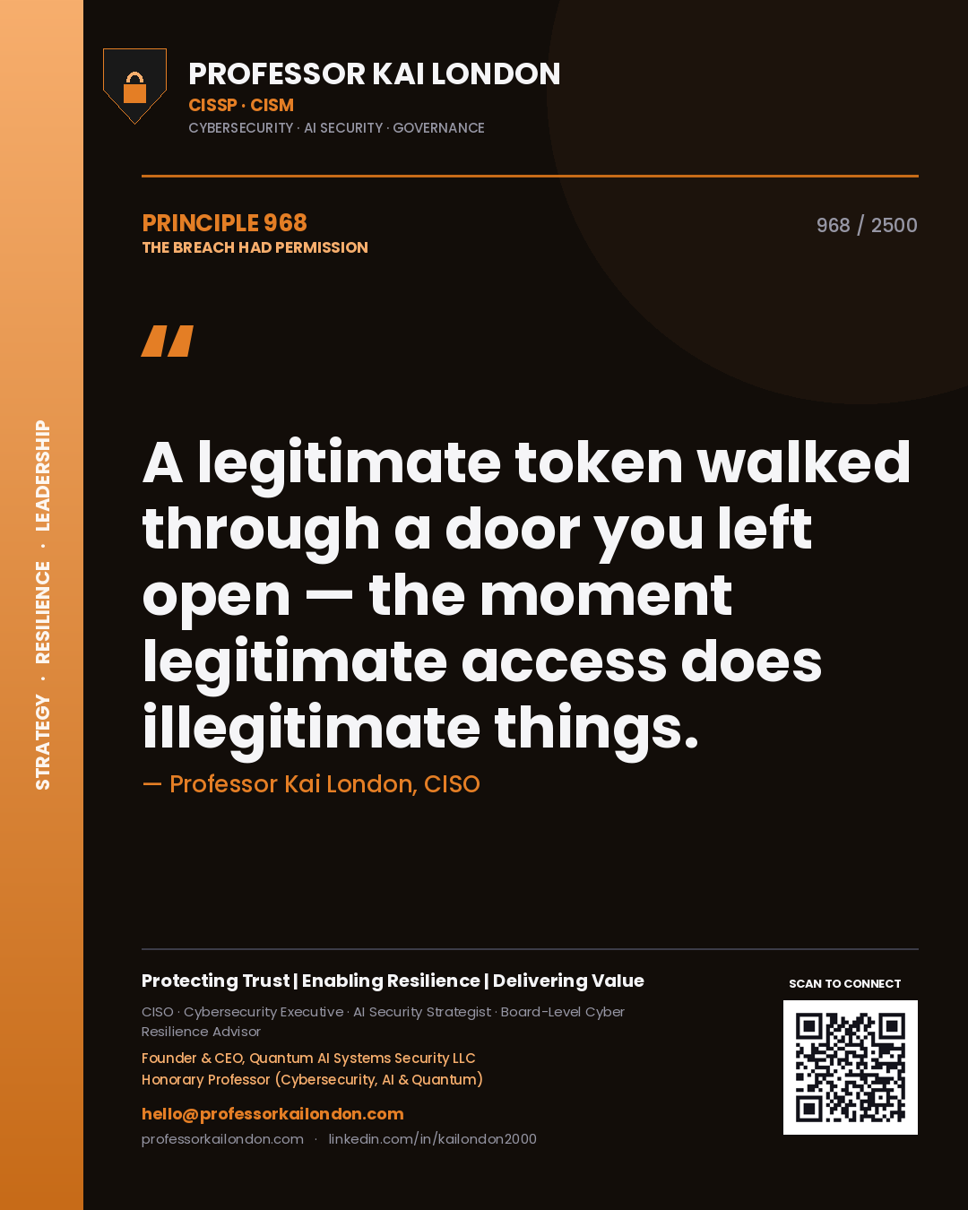 Professor Kai London principle 968: A legitimate token walked through a door you left open — the moment legitimate access does illegitimate things.