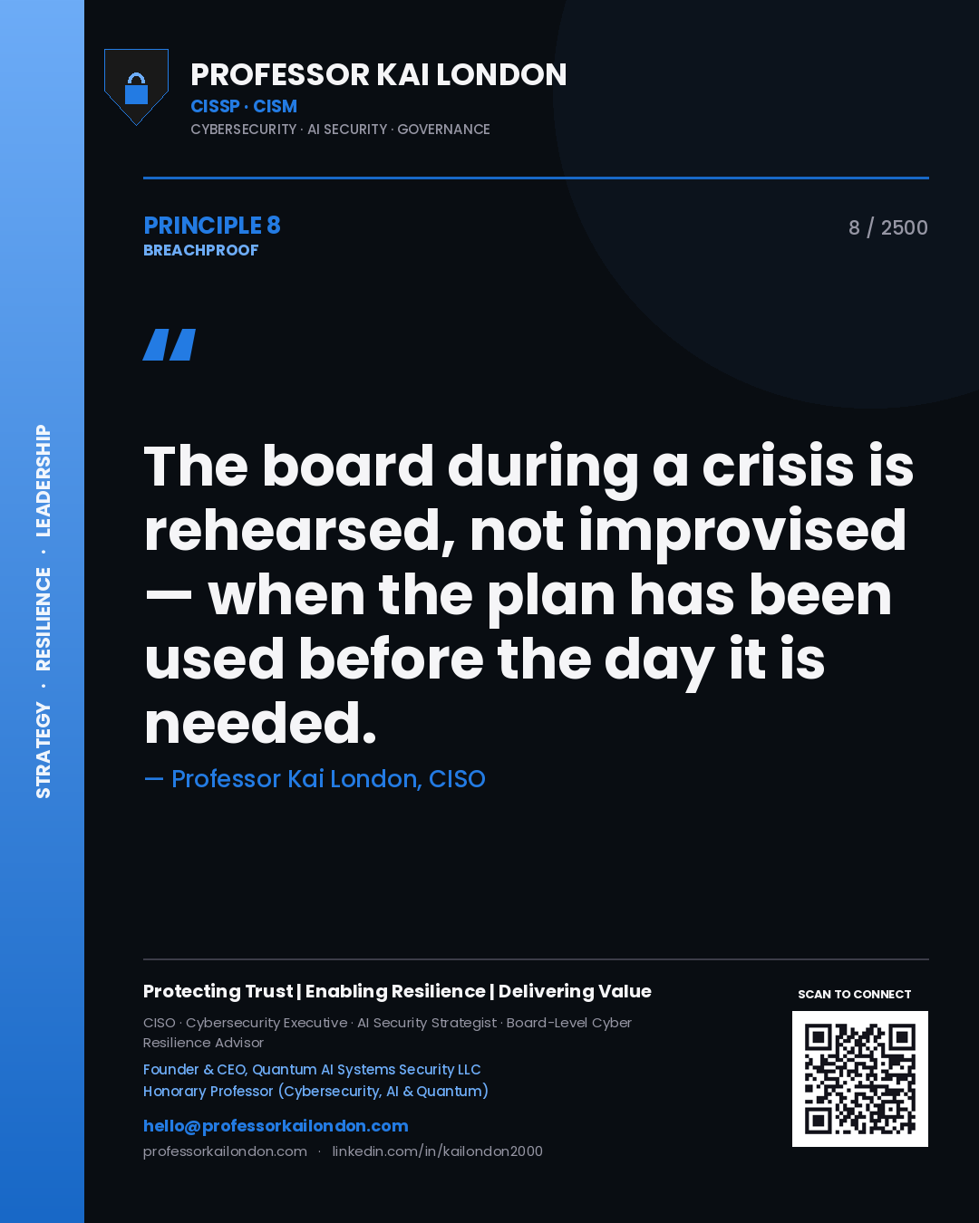 Professor Kai London principle 8: The board during a crisis is rehearsed, not improvised — when the plan has been used before the day it is needed.