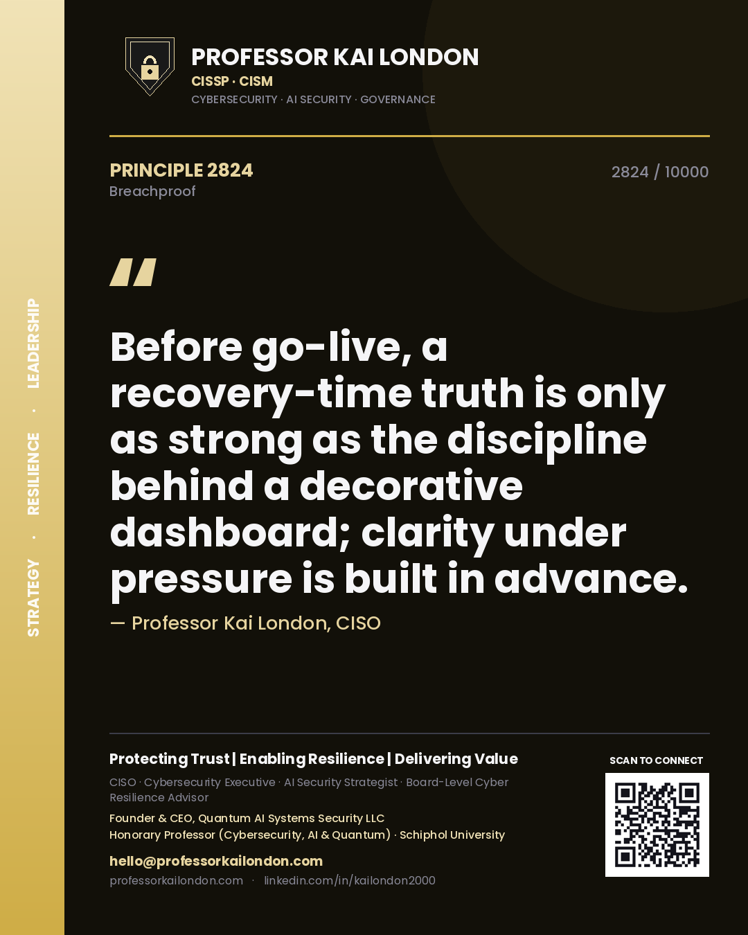 Professor Kai London principle 2824: Before go-live, a recovery-time truth is only as strong as the discipline behind a decorative dashboard; clarity under pressure is built in advance.